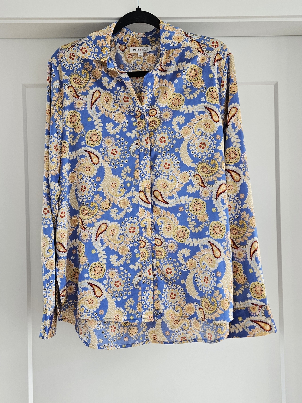 Miley + Molly Blue Paisley Button Down Blouse | Boho Floral Print Long Sleeve